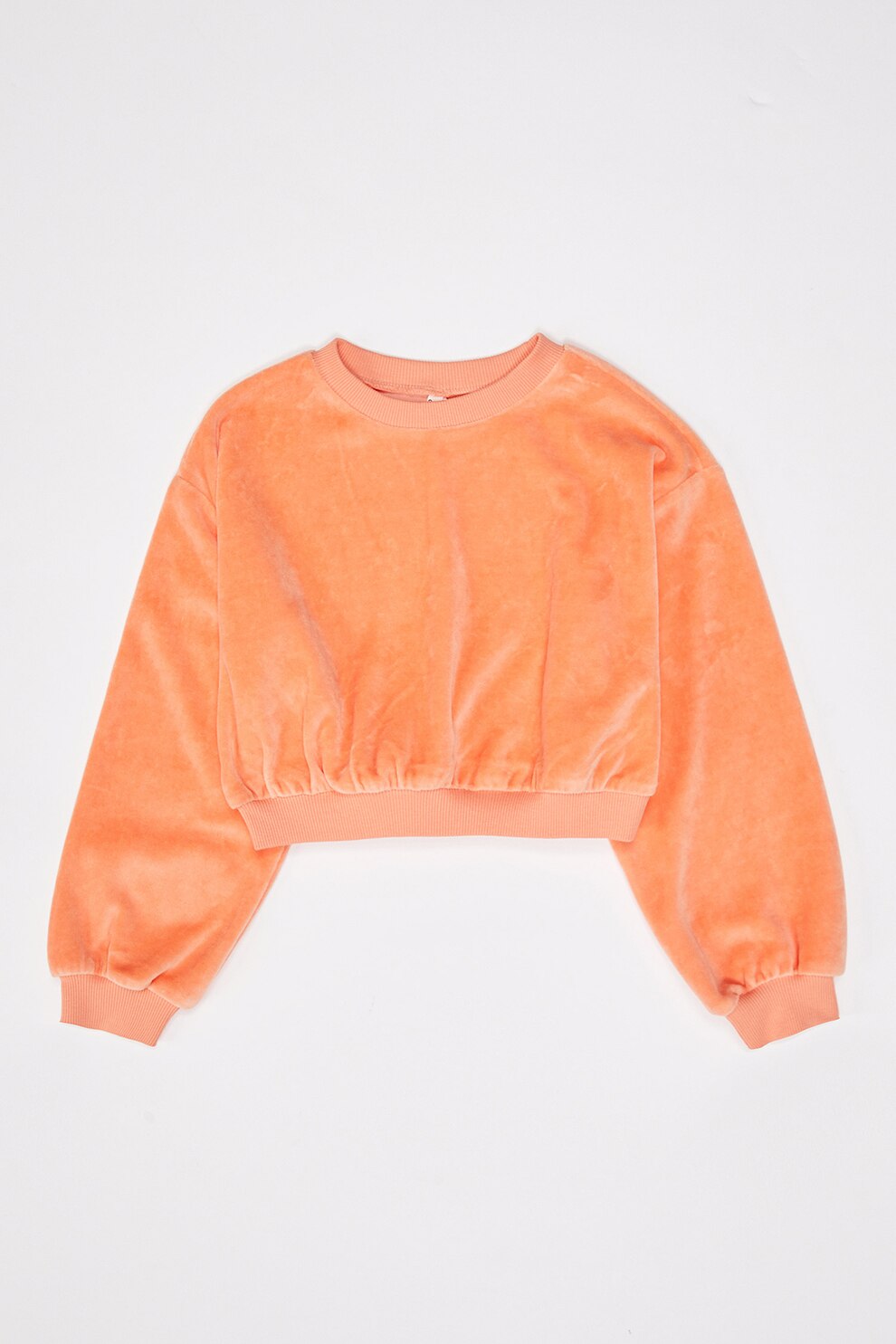 DeFacto, Bluza sport crop din velur, cu decolteu la baza gatului, Oranj mandarina