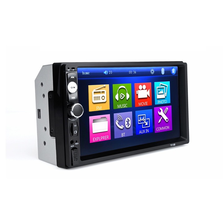 Мултимедиен плеър Mp5 7010B, 2DiN, FM радио, Навигация, MirrorLink, 7 " екран, Bluetooth, Сензорен екран, Divix, AVI, USB, SD карта, AUX, Черен