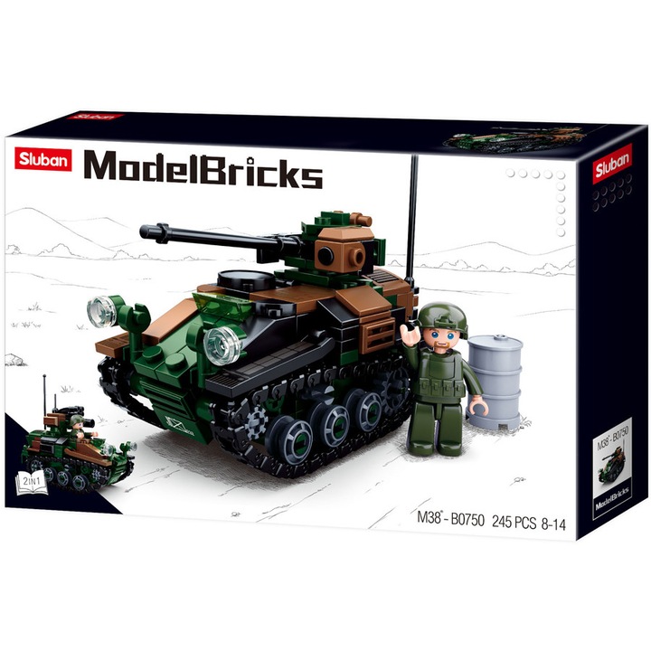 Конструктор бронирани машини с вериги Sluban, 245 части, Многоцветен