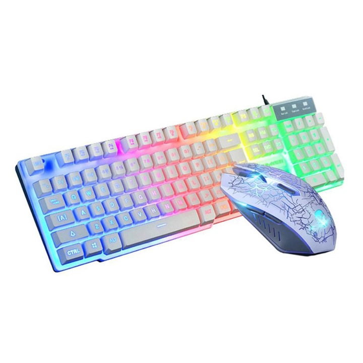 Kit Tastatura si Mouse Gaming iluminare RGB cu fir Alb