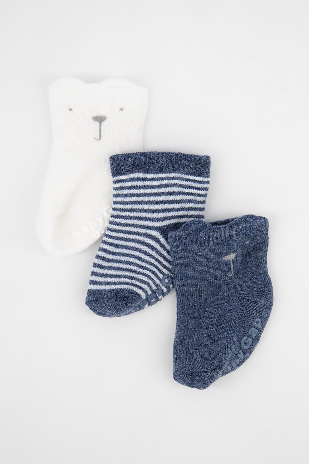 GAP, Set 3 perechi de sosete, unisex, cu imprimeu, Bleumarin/Alb, Bleumarin/Alb