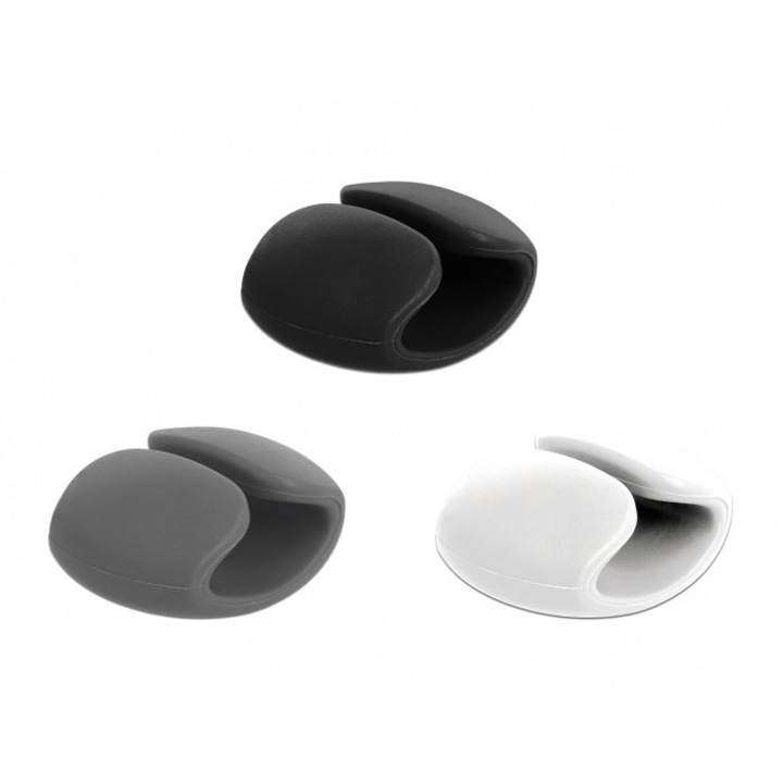 Set 6 buc clips cablu 2 albe/2 gri/2 negre, Delock 18302
