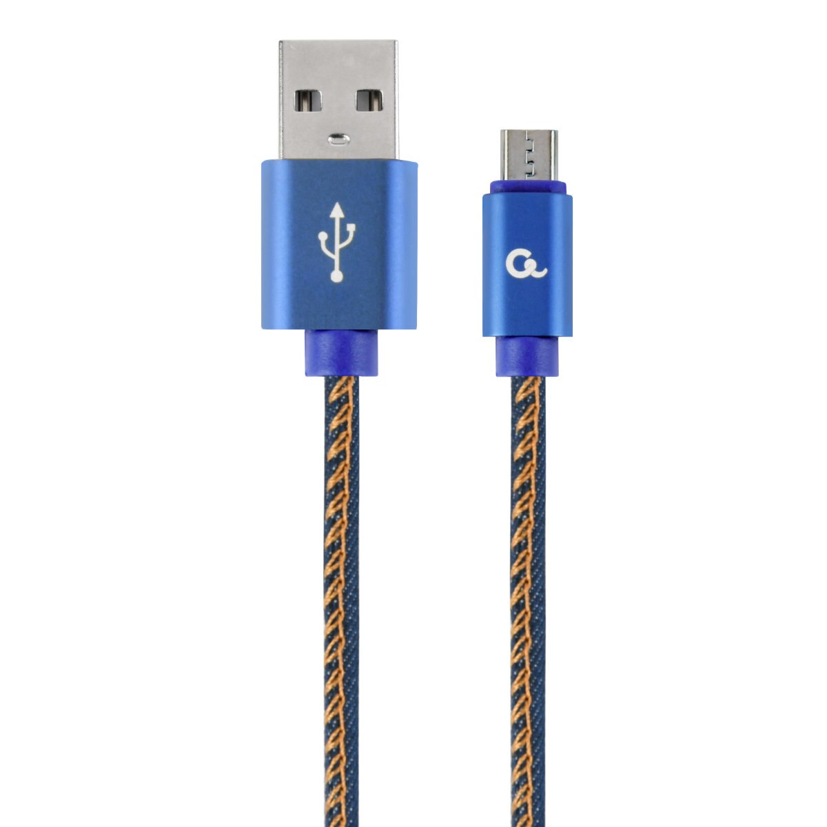 Cablu premium denim USB 2.0 tata la microUSB tata , 1m, cu invelis din material jeans, Cablexpert , pentru date si incarcare, in blister, gri cu alb