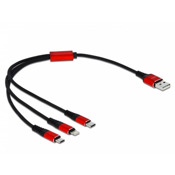 Cablu de incarcare 3 in 1 USB la iPhone Lightning / Micro USB / USB-C 30cm, Delock 85891 Cablu de incarcare 3 in 1 USB la iPhone Lightning / Micro USB / USB-C 30cm, Delock 85891