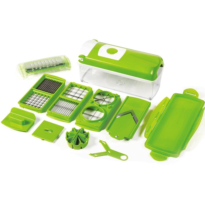 Многофункционално ренде за зеленчуци и плодове, 9 части, 11 режима на рязане, Зелен