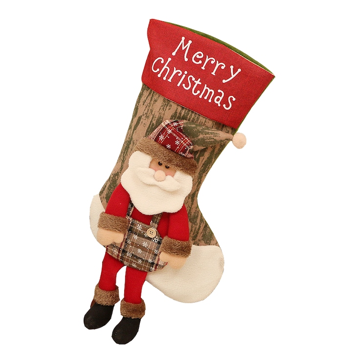 Чорап за подаръци GOGOU, С играчка Дядо Коледа, Многоцветен