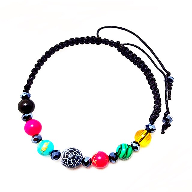 Bratara ArtDeco, impletita manual din snur negru cu pietre semipretioase de 6 si 8 mm, multicolore, reglabila, diametrul 15 - 25 cm