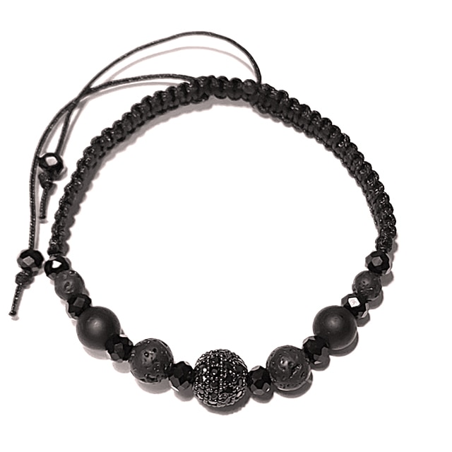 Bratara ArtDeco Black cu charm (Cubiz Zirconia), Onix, Roca Vulcanica si Cristale de Terahertz, reglabila 15 -25 cm