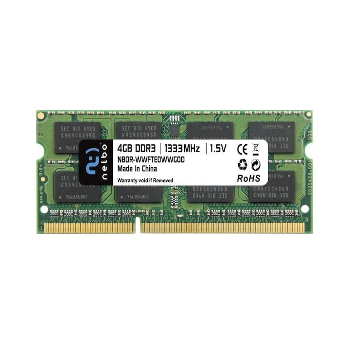 Nelbo eredeti RAM memória, 4 GB, sodimm ddr3, 1333 Mhz, laptophoz