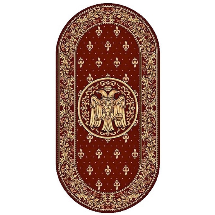 Модерен килим, църковен модел, Lotos 15032-V, червен, овален, 100x200 см, 1800 гр/м2