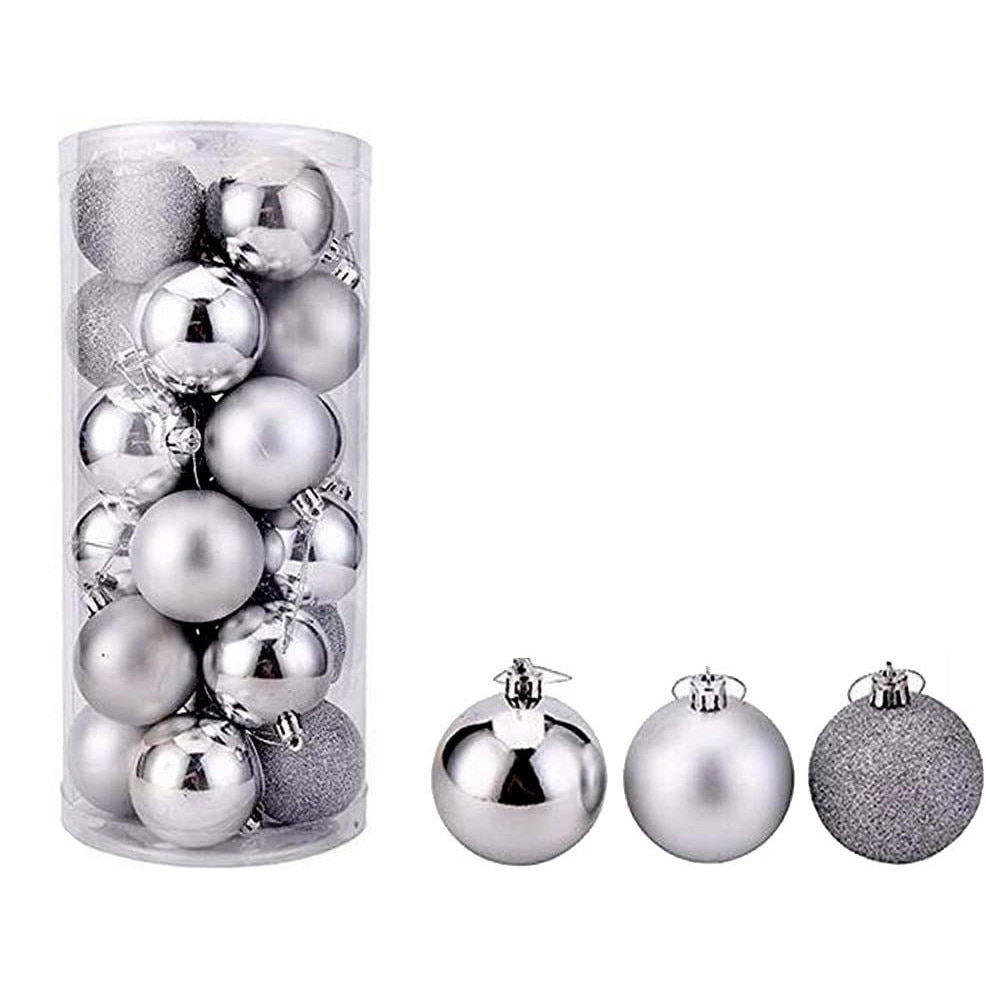Set de 24 ornamente pentru pomul de Craciun, RMEGA, 6cm, Argintiu