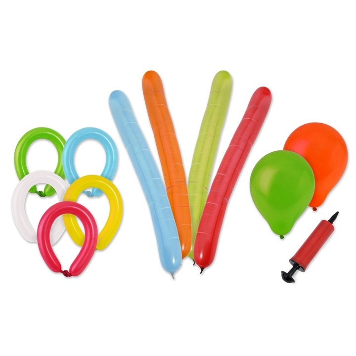 Set baloane, Zola®, latex, pentru modelaj, multicolore, 22 bucati, pompa inclusa
