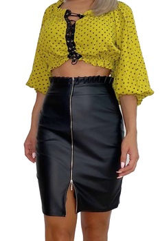 Fusta piele eco cu fermoar in fata Trendy, Negru Fusta piele eco cu fermoar in fata Trendy, Negru