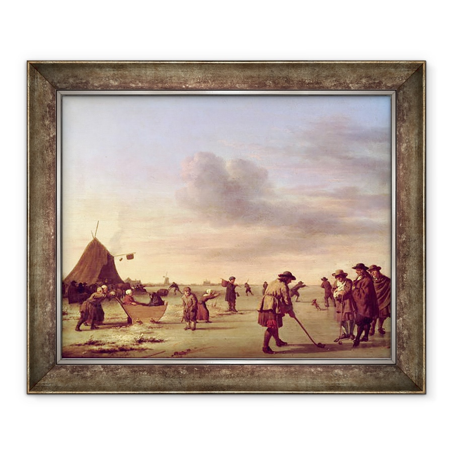 Tablou inramat - Adriaen van de Velde - Jucatorii de golf pe gheata langa Haarlem, 90 x 110 cm