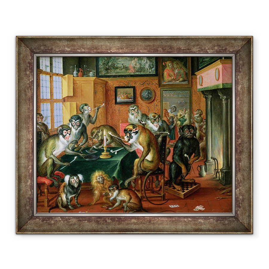 Tablou inramat - Abraham Teniers - Camera de fumatori cu maimute, 90 x 110 cm
