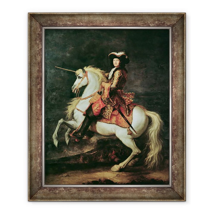 Tablou inramat - Adam Frans van der Meulen - Portret De Ludovic al XIV-lea pe un cal, 70 x 85 cm
