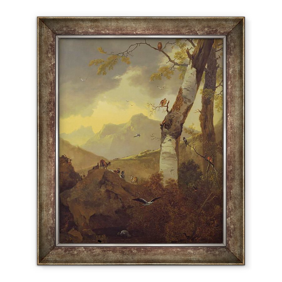 Tablou inramat - Adam Pynacker - Peisaj montan cu capre si pasari, 50 x 60 cm