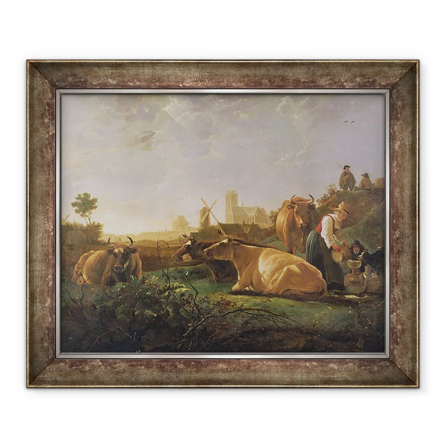Tablou inramat - Aelbert Cuyp - O vedere indepartata a Dordrecht cu pastorul de dormit si cinci vaci Dortul mic, 90 x 110 cm