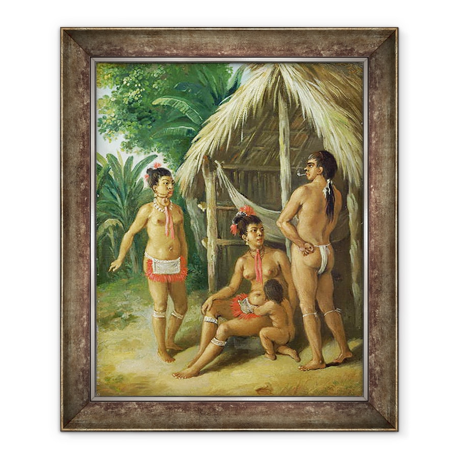 Tablou inramat - Agostino Brunias - O familie Insulele Leeward Carib in afara unei colibe, 90 x 110 cm
