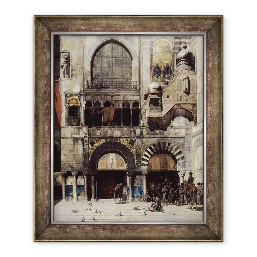 Tablou inramat - Alberto Pasini - Cavaleria circassiana isi asteapta comandantul la usa unui monument bizantin, Memoria Orientului, 90 x 110 cm