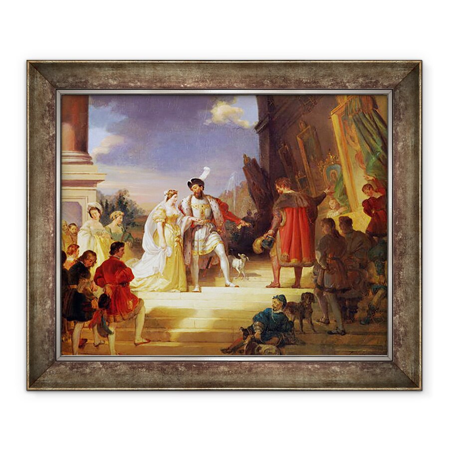 Tablou inramat - Alexandre Evariste Fragonard - François I 1494-1547 cu Leonardo da Vinci 1452-1519, 90 x 110 cm