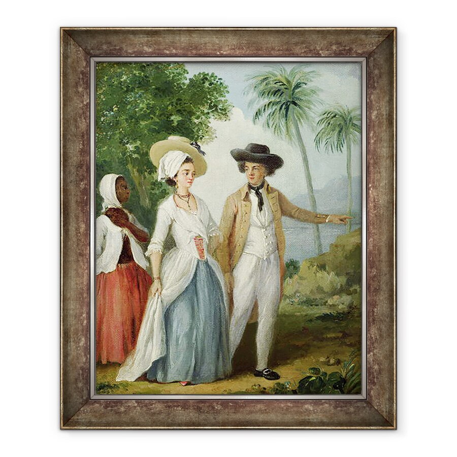Tablou inramat - Agostino Brunias - Un plantator si sotia sa, asistat de un servitor, 90 x 110 cm