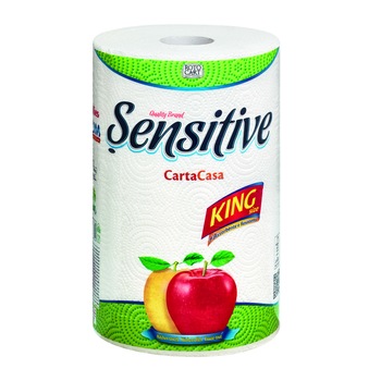 Rola prosop hartie Sensitive King, 3 straturi, 100 foi, alb, 100% celuloza pura Rola prosop hartie Sensitive King, 3 straturi, 100 foi, alb, 100% celuloza pura