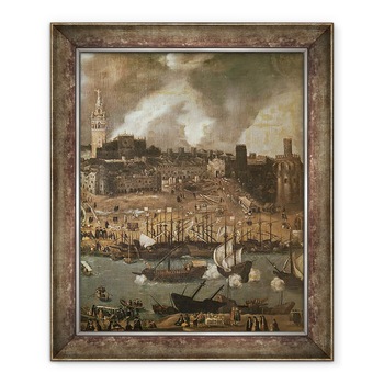 Tablou inramat - Alonso Sanchez Coello - O expeditie care pleaca din Sevilla pentru America in 1498 ulei pe panza, 90 x 110 cm Tablou inramat - Alonso Sanchez Coello - O expeditie care pleaca din Sevilla pentru America in 1498 ulei pe panza, 90 x 110 cm