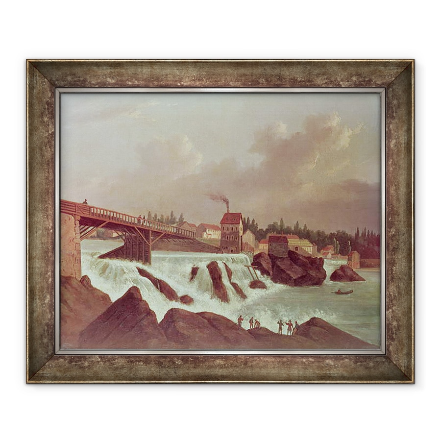 Tablou inramat - Scoal Americana - Prima moara de bumbac din America, infiintata de Samuel Slater pe raul Blackstone la Pawtucket, Rhode Island, 90 x 110 cm