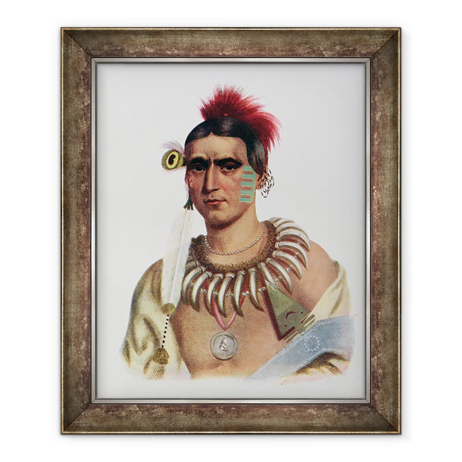 Tablou inramat - Scoal Americana - Ma-Has-Kah sau Norul Alb, un sef Iowa, ilustratie din Triburile indiene din America de Nord, Vol.1, de Thomas L. McKenney si James Hall, 50 x 60 cm