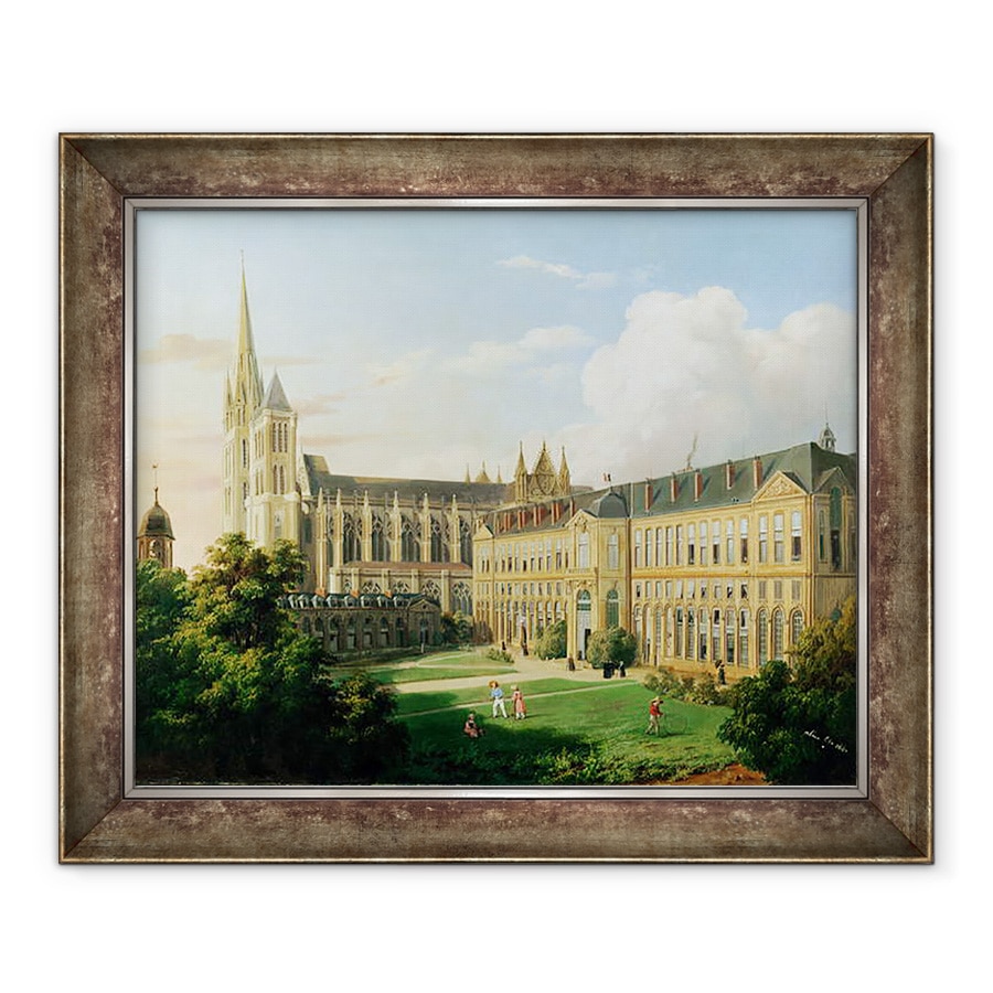 Tablou inramat - Aline Clement - Biserica Abbey Saint-Denis si scoala Legiunii de Onoare in 1840, 90 x 110 cm