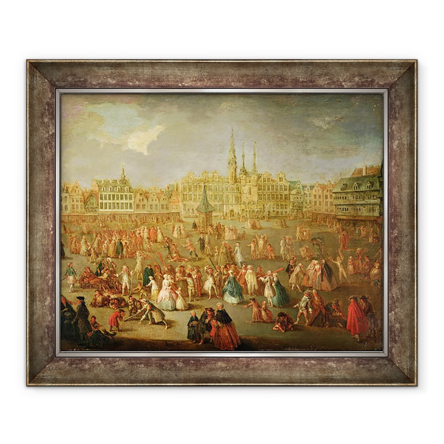 Tablou inramat - Antoine Francois Saint-Aubert - Grand Place in timpul Mardi Gras, Cambrai, 50 x 60 cm