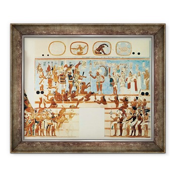 Tablou inramat - Antonio de Tejeda - Copie a unei picturi murale de la Bonampak care infatiseaza preotii si nobilii mayasi judecand prizonierii de razboi, 90 x 110 cm Tablou inramat - Antonio de Tejeda - Copie a unei picturi murale de la Bonampak care infatiseaza preotii si nobilii mayasi judecand prizonierii de razboi, 90 x 110 cm