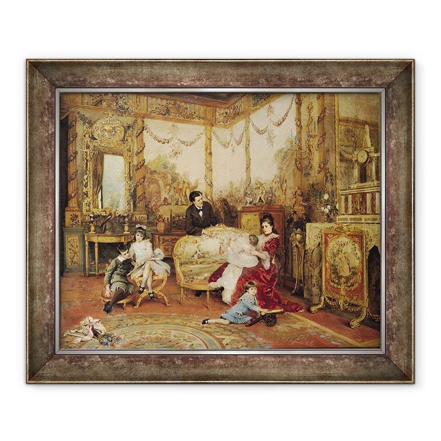 Tablou inramat - Auguste de la Brely - Victorien Sardou 1831-1908 si familia sa in salonul lor de la Marly-le-Roi, 90 x 110 cm