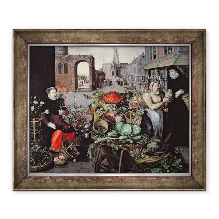 Tablou inramat - Arnout de Muyser - Piata de legume si flori, 90 x 110 cm