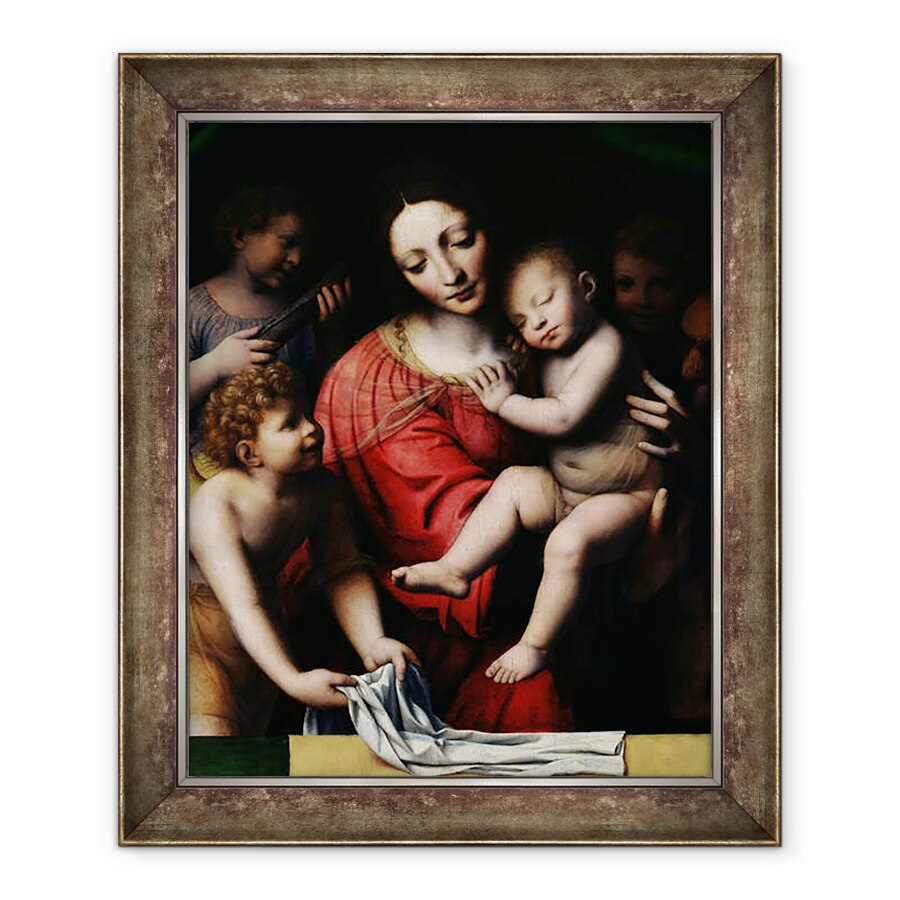 Tablou inramat - Bernardino Luini - Isus adormit, sau Madonna detine copilul adormit, insotit de trei ingeri, 90 x 110 cm