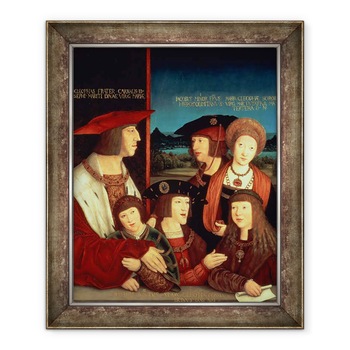 Tablou inramat - Bernhard Strigel - Maximilian I 1459-1519 cu prima sa sotie Maria de Burgundia 1457-82 intre ei fiul lor Filip I Spania si regele Castiliei, 90 x 110 cm Tablou inramat - Bernhard Strigel - Maximilian I 1459-1519 cu prima sa sotie Maria de Burgundia 1457-82 intre ei fiul lor Filip I Spania si regele Castiliei, 90 x 110 cm