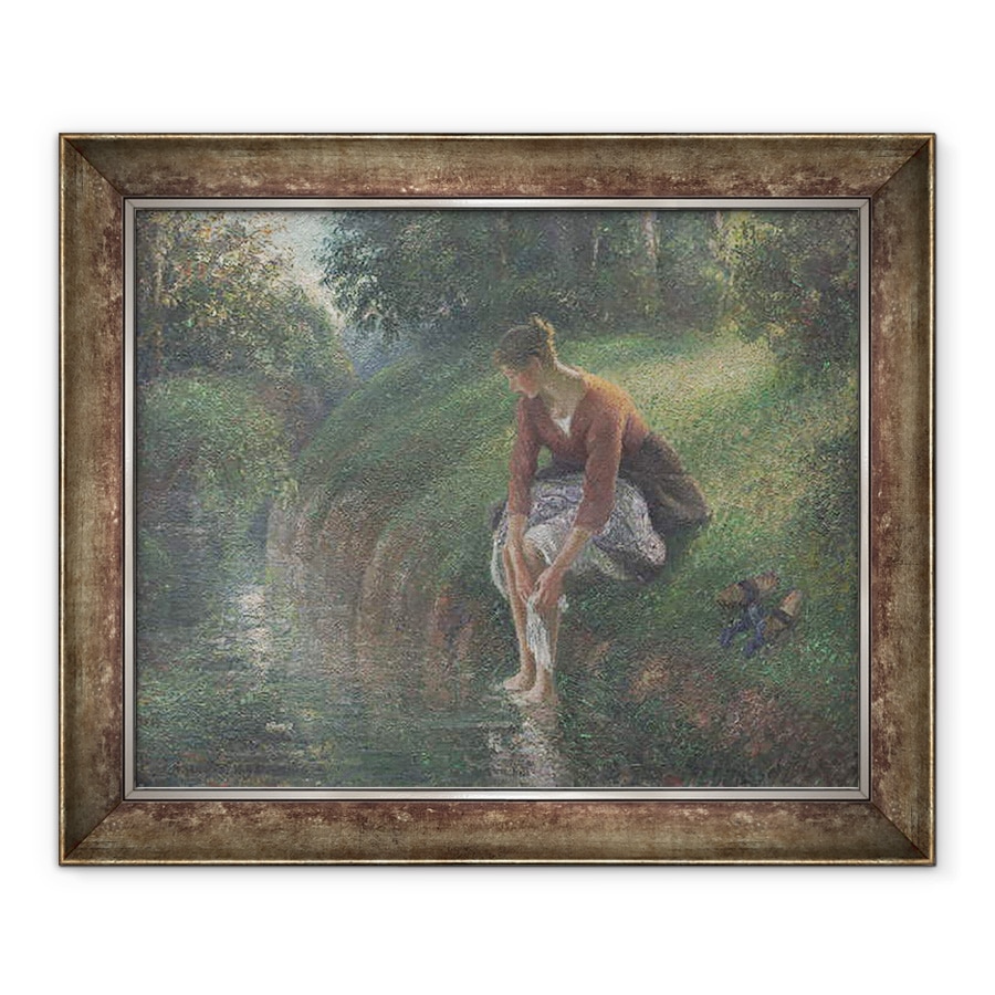 Tablou inramat - Camille Pissarro - Femeie scaldat picioarele ei intr-un parau, 50 x 60 cm