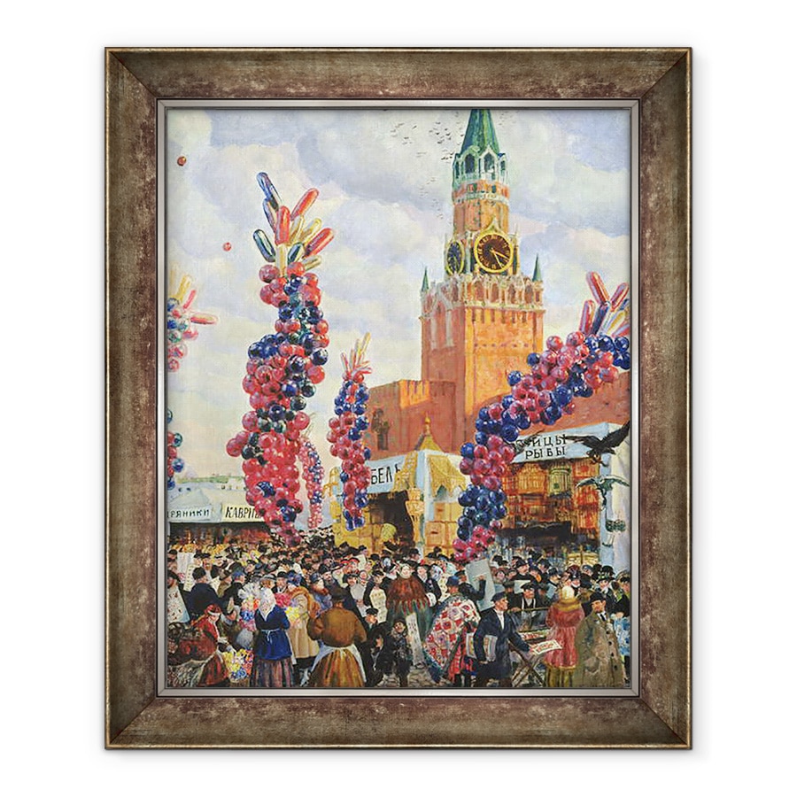 Tablou inramat - Boris Mikhailovich Kustodiev - Piata de Pasti la Kremlinul din Moscova, 90 x 110 cm