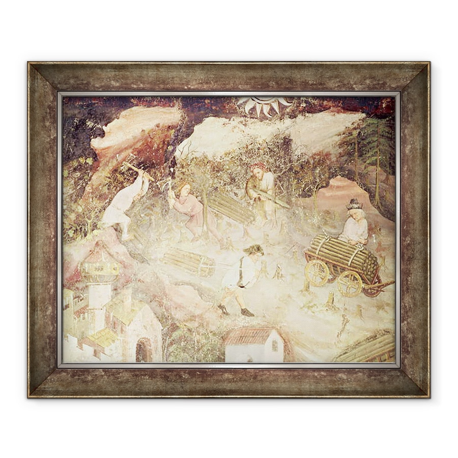 Tablou inramat - Scoala Boema - Luna decembrie, detalii despre oameni taierea copacilor, 50 x 60 cm