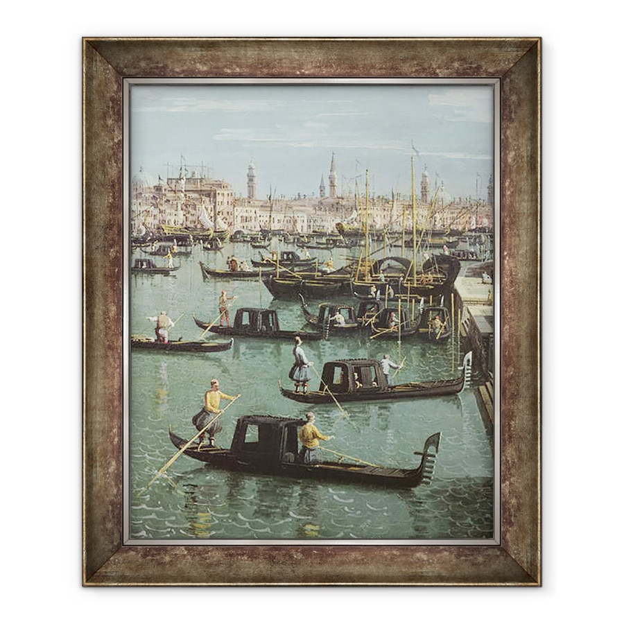 Tablou inramat - Canaletto - Gondolieri langa intrarea in Marele Canal si biserica Santa Maria della Salute, 50 x 60 cm
