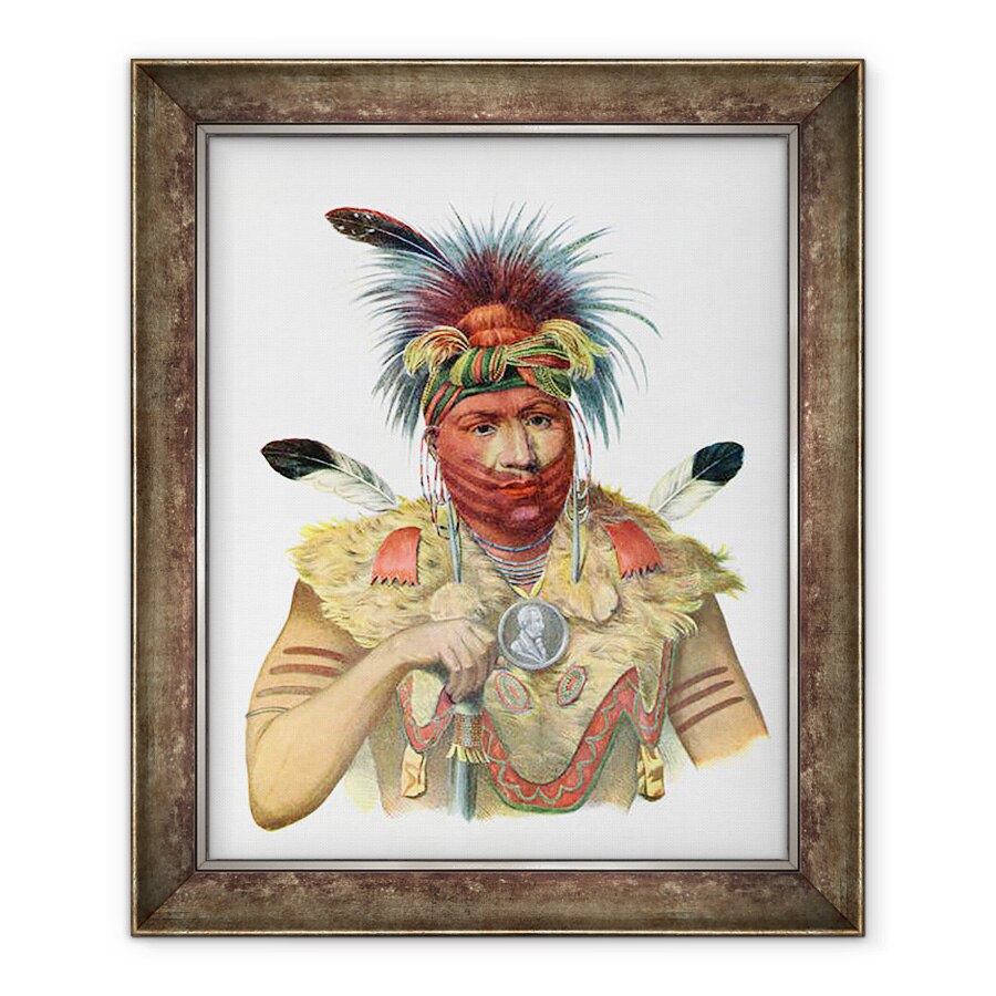 Tablou inramat - Charles Bird King - Ne-Sou-A-Quoit, un sef de vulpe, ilustratie din Triburile indiene din America de Nord, de Thomas L. McKenney si James Hall, 50 x 60 cm