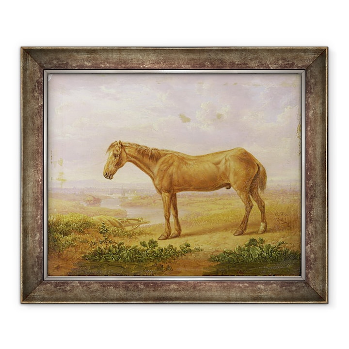 Charles Towne - Az öreg Billy, egy huzatos ló, keretezett kép, 50 x 60 cm