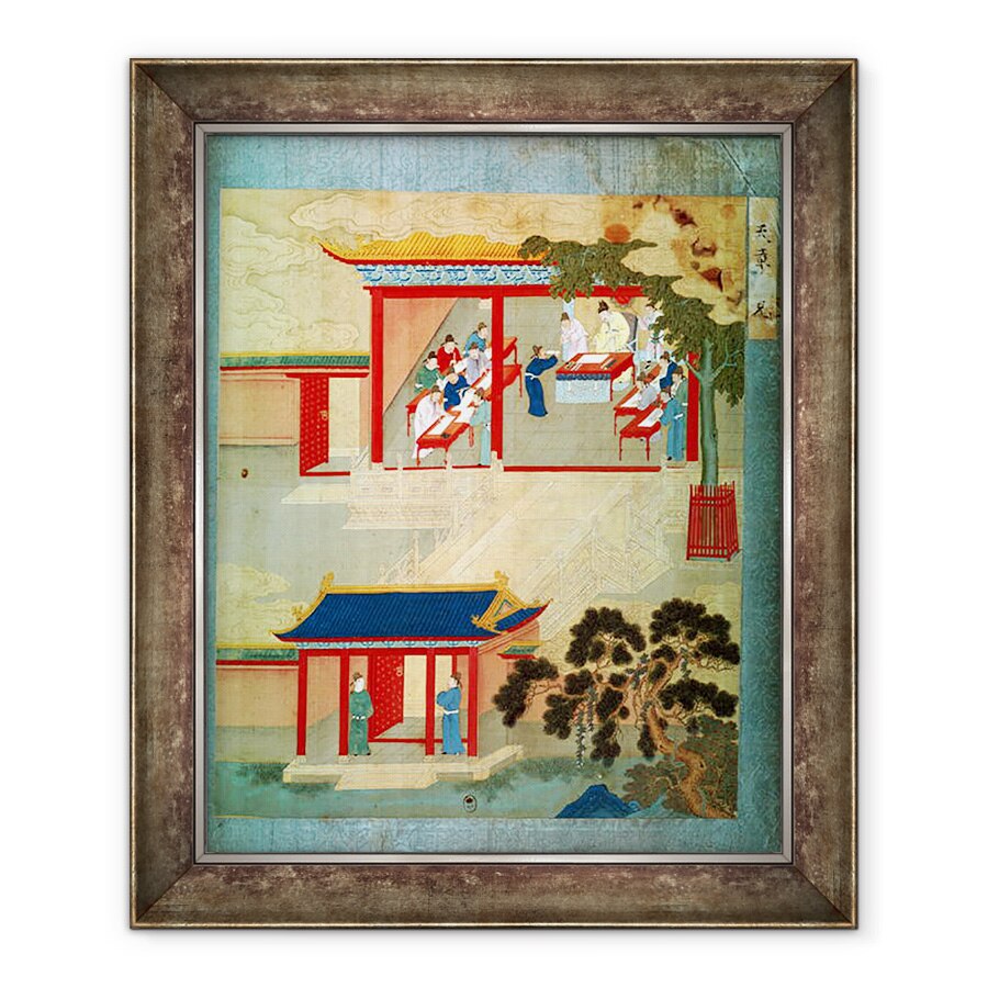 Tablou inramat - Scoala Chineza - Examen de serviciu public sub imparatul Jen Tsung fl.1022 dintr-o istorie a imparatilor chinezi, 90 x 110 cm