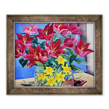 Tablou inramat - Christopher Ryland - Crini magenta si narcise, 50 x 60 cm Tablou inramat - Christopher Ryland - Crini magenta si narcise, 50 x 60 cm