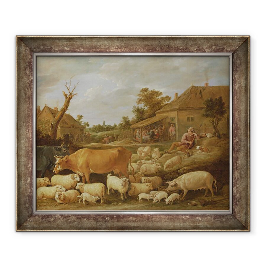 Tablou inramat - David Teniers the Younger - Un Pastor si turma lui langa o taverna, 50 x 60 cm