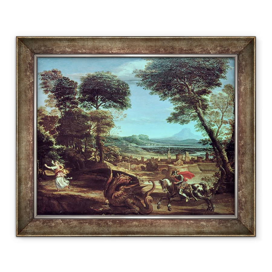 Tablou inramat - Domenichino - Peisaj cu Sfantul Gheorghe si Dragonul, 50 x 60 cm