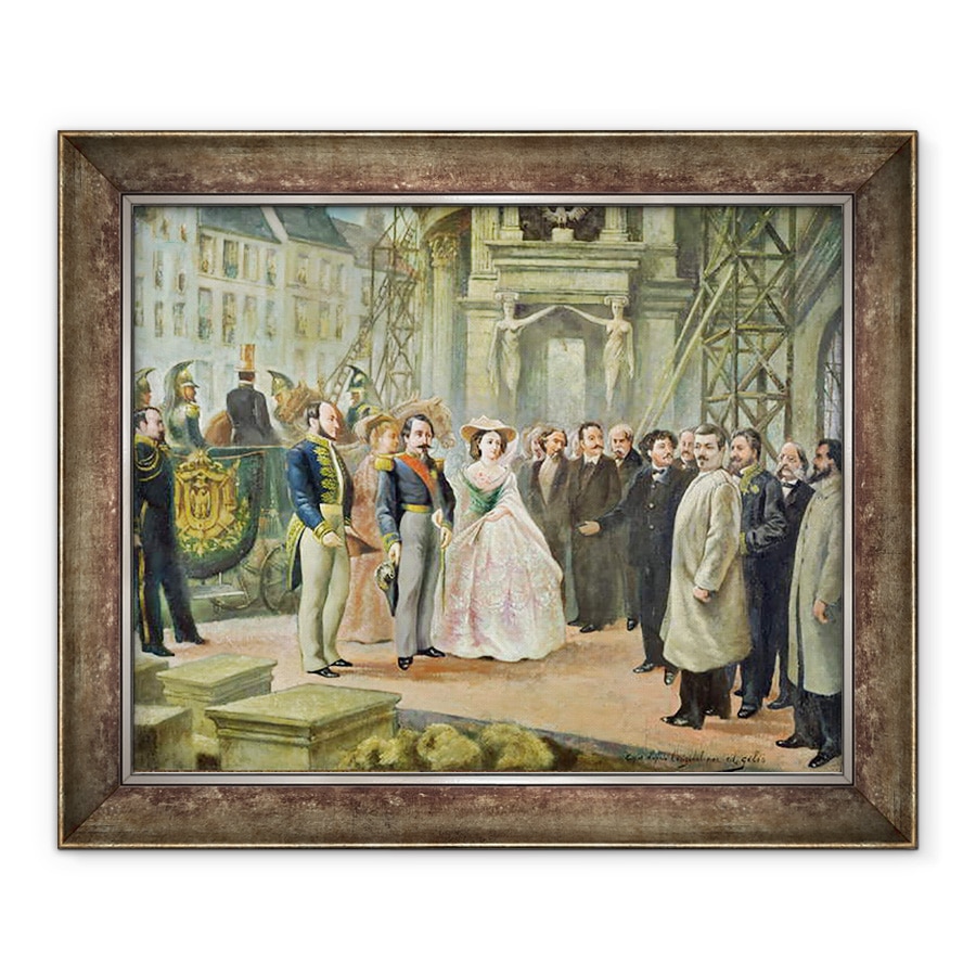 Tablou inramat - Ed. Gilis - Baronul Georges-Eugene Haussmann 1809-91 Napoleon al III-lea 1808-73 si imparateasa Eugenie 1826-1920 in vizita la muncitorii de la Opera, 50 x 60 cm