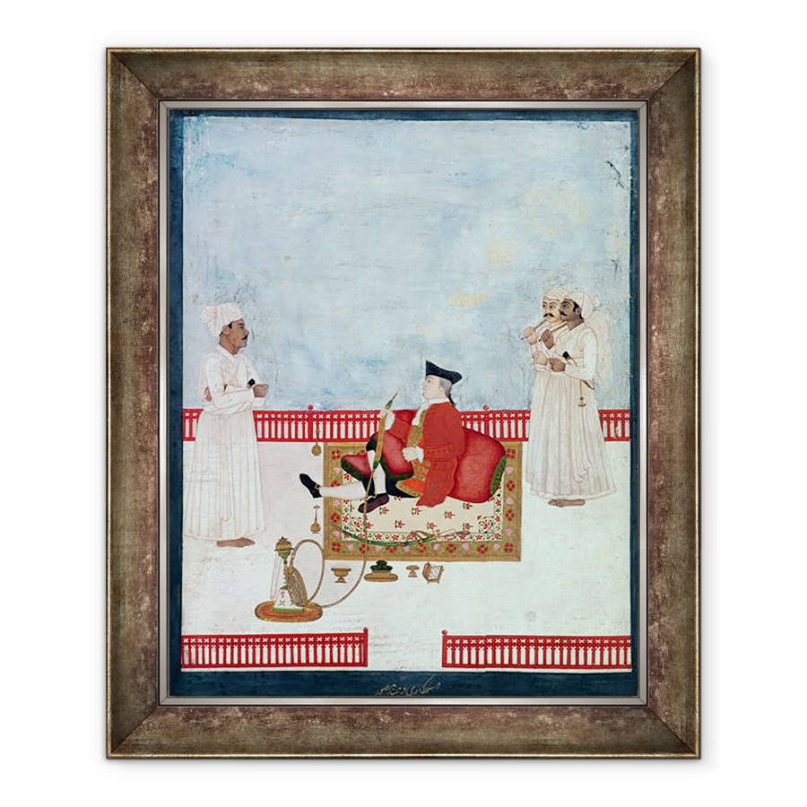 Tablou inramat - Dip Chand - Un european asezat pe o terasa cu insotitori, 50 x 60 cm