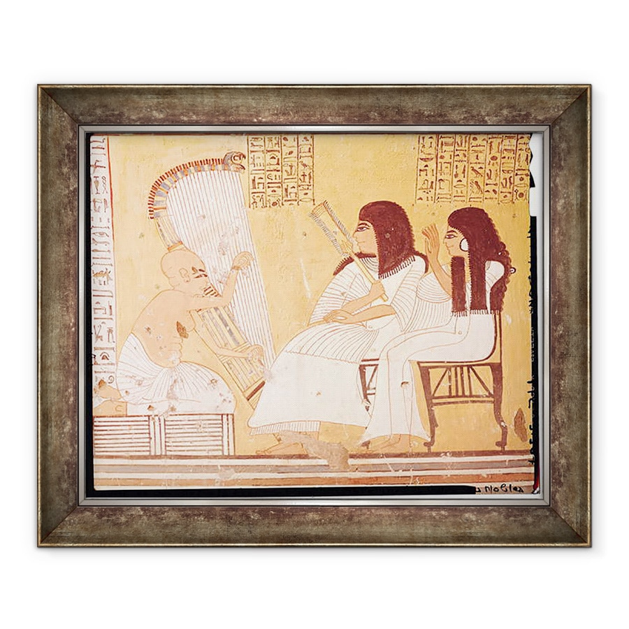 Tablou inramat - Egyptian 20th Dynasty - Decedatul si sotia sa ascultand un harpist orb, de la mormantul lui Ankerkhe, Mormintele muncitorilor, 50 x 60 cm